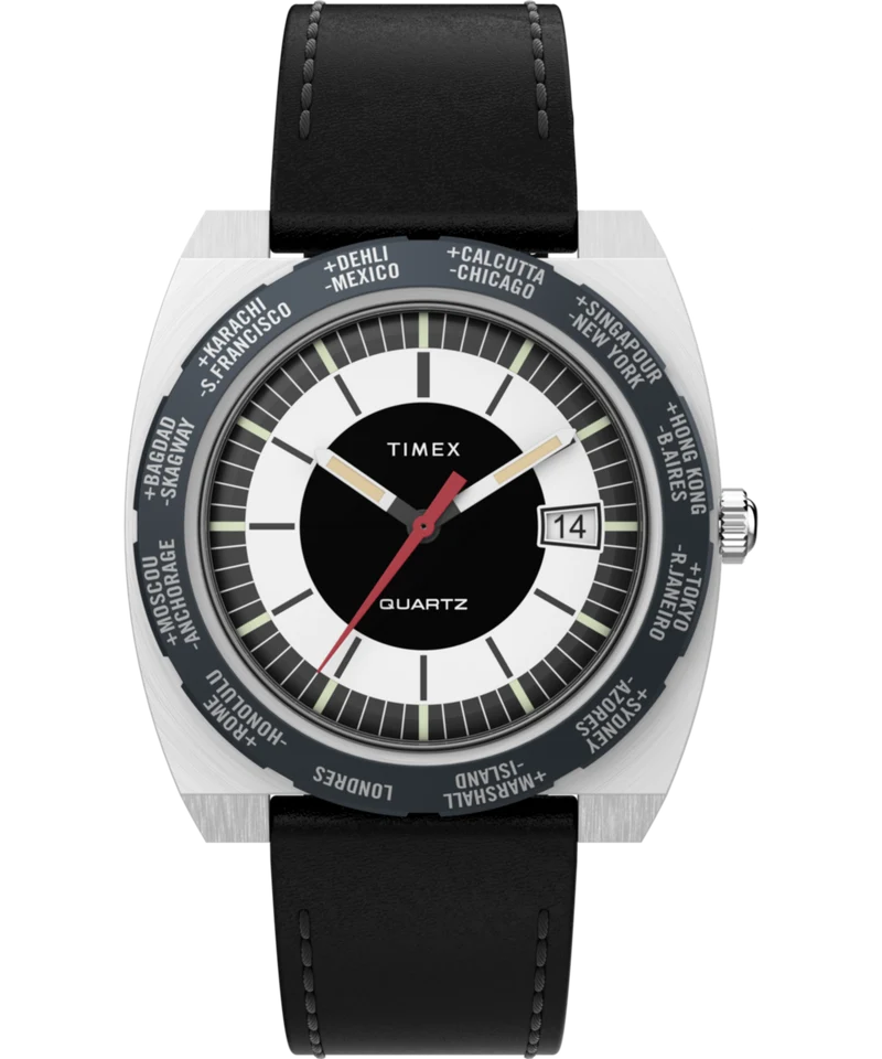 Timex World Time 1972 Reissue 39mm Leather Strap Watch
