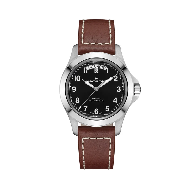 Khaki Field Auto 40mm - Black on Brown Leather Strap