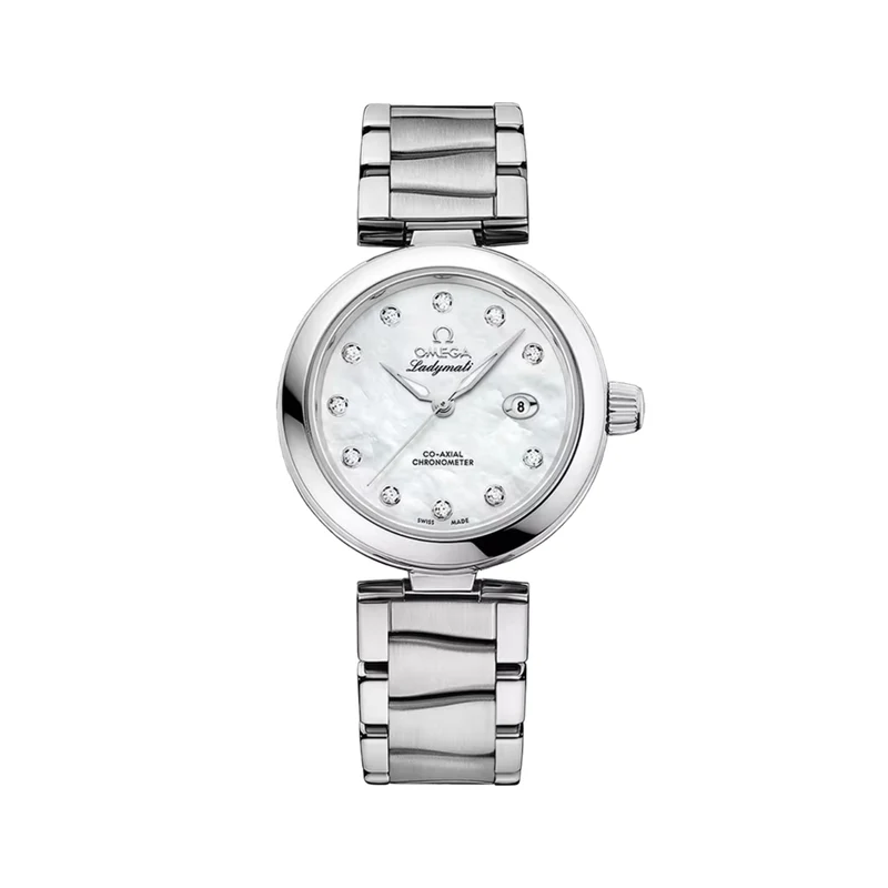 De Ville Ladymatic 34mm - White, Mother-of-Pearl w/ Diamonds on Bracelet