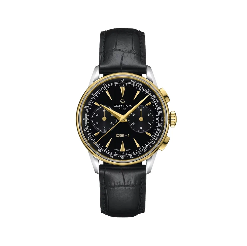 DS-1 Chrono Automatic Yellow PVD Two-Tone 42mm - Black on Leather Strap