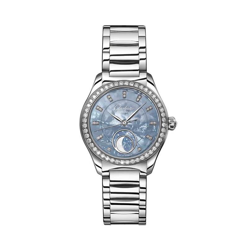 Serenade Luna "Skyline Blue" 32.5mm - Blue w/ Diamonds and Diamond Bezel on Bracelet