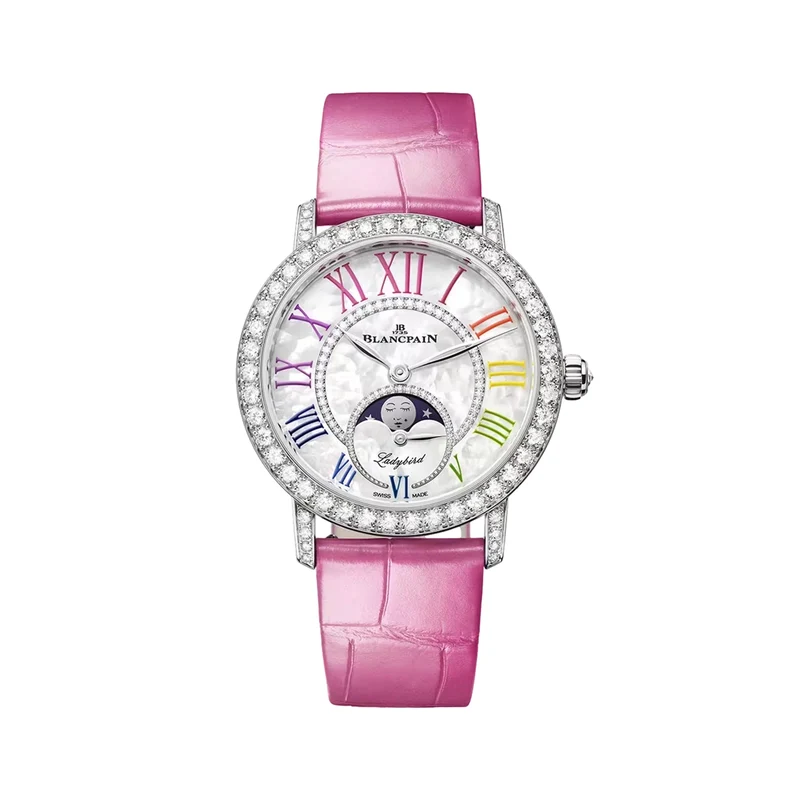 Ladybird Colors Phases de Lune 34.9mm - White Mother of Pearl w/ Diamonds on Leather Strap
