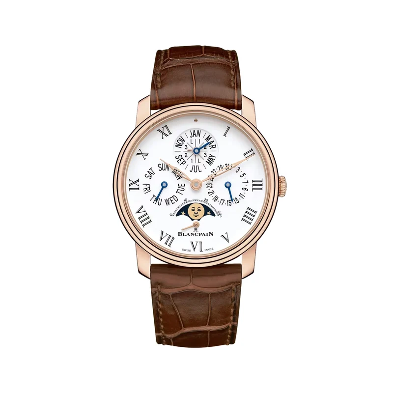 Villeret Quantième Perpétuel 8 Jours Red Gold 42mm - White on Leather Strap