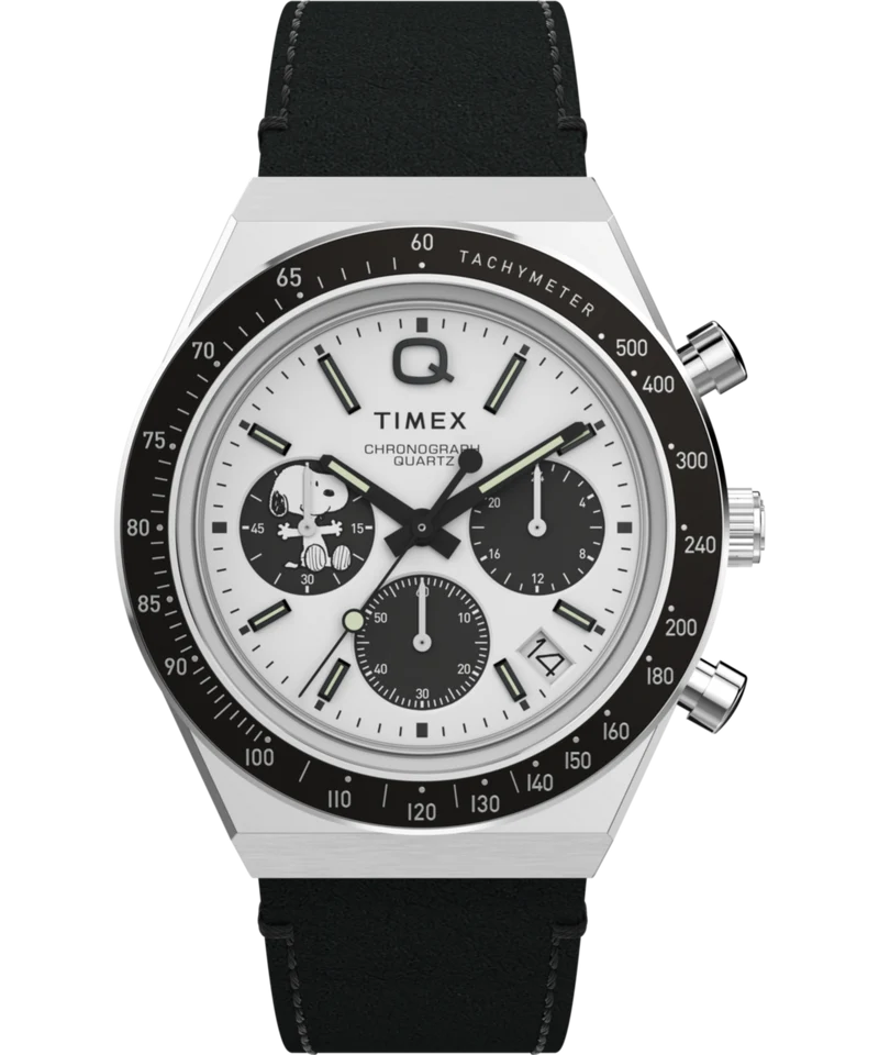 Peanuts® x Q Timex® Snoopy 40mm Leather Strap Watch