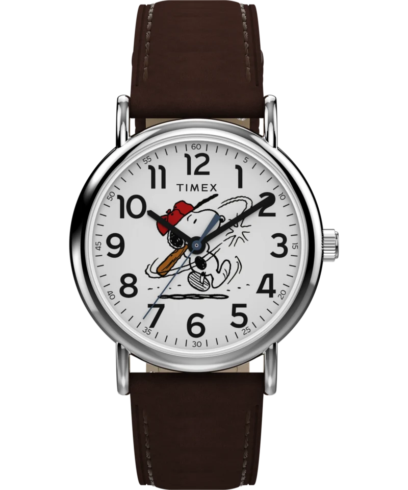Peanuts® x Timex Weekender Baseball 38mm Leather Strap Watch