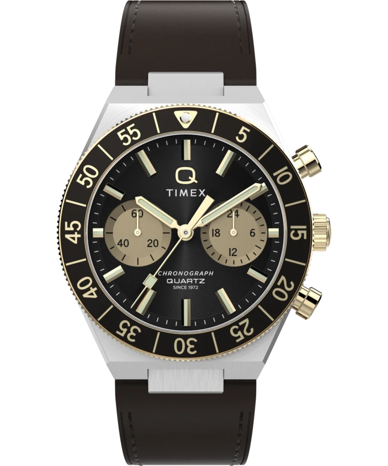 Q Timex Continental Chronograph 40mm Leather Strap Watch