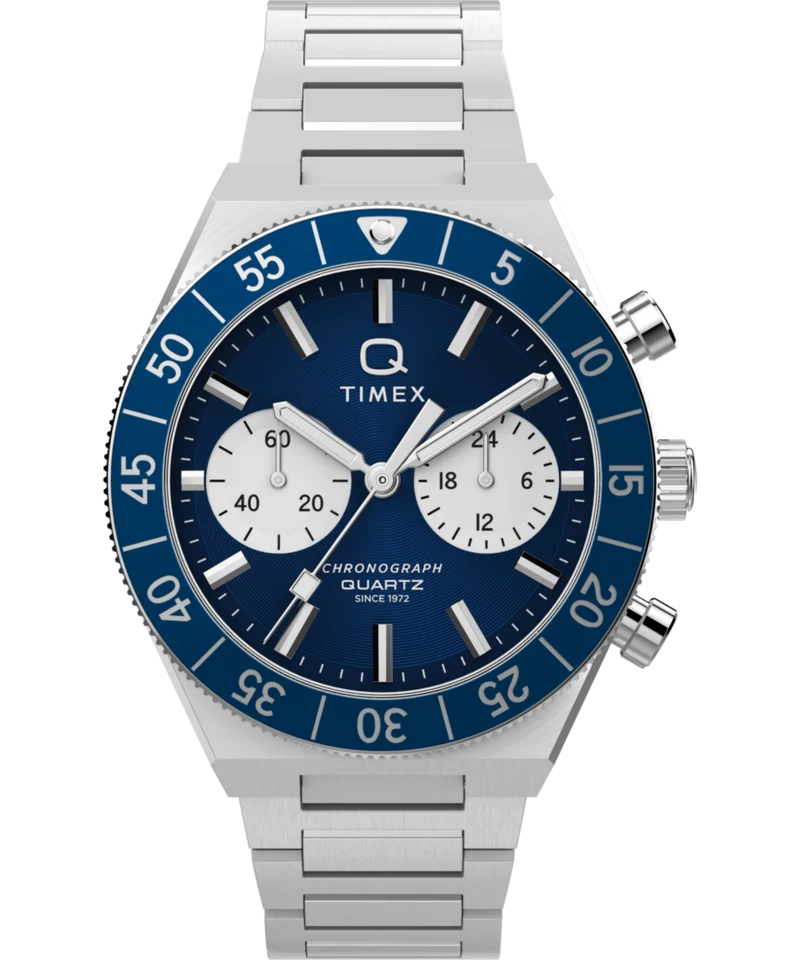 Q Timex Continental Chronograph 40mm Stainless Steel Bracelet Watch