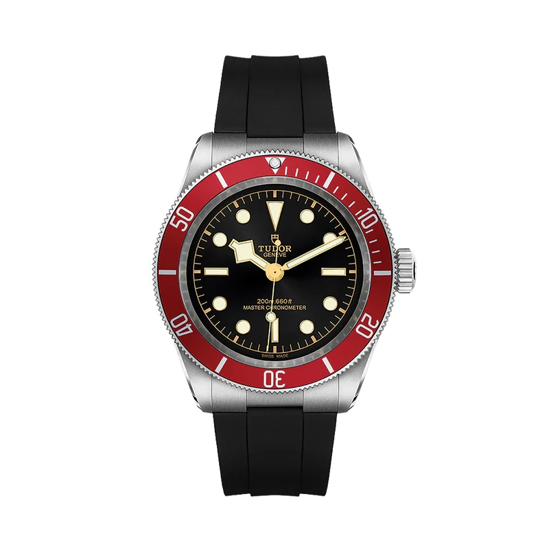 Black Bay 41mm - Black, Burgundy Bezel on Rubber Strap