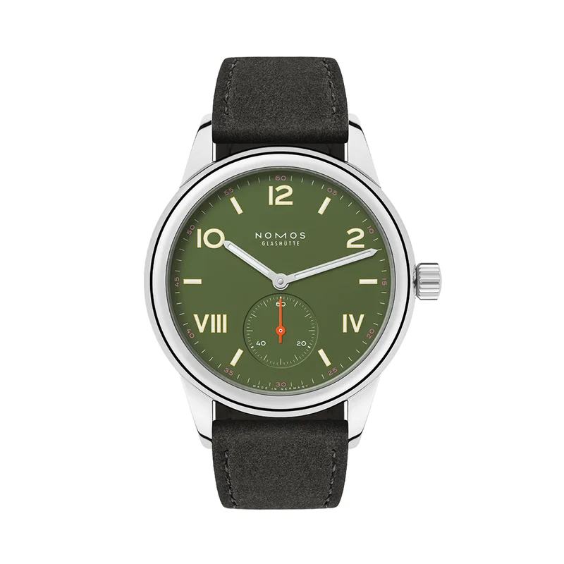 Club Campus Glass Back 36mm - Olive on Leather Strap