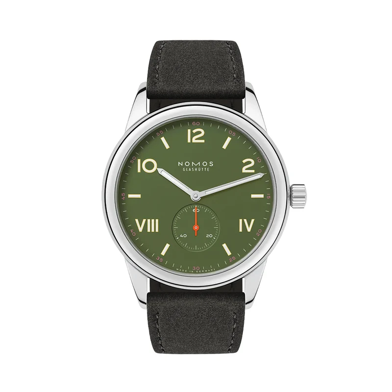 Club Campus Glass Back 38.5mm - Olive on Leather Strap
