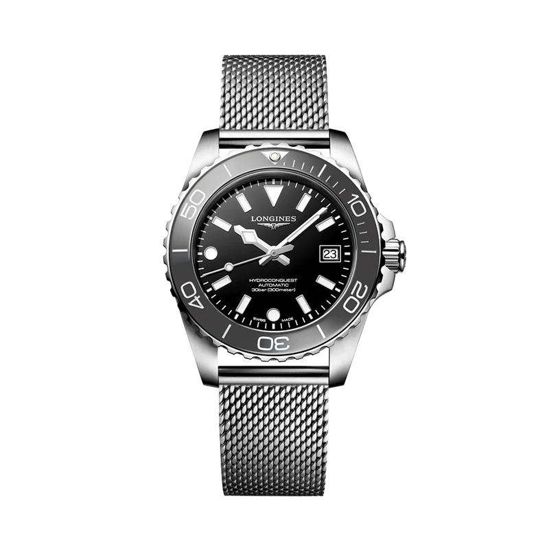 HydroConquest 39mm - Black on Mesh Bracelet