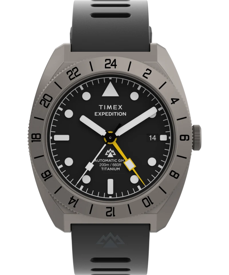 Expedition® Pioneer Titanium Automatic GMT 41mm Silicone Strap Watch