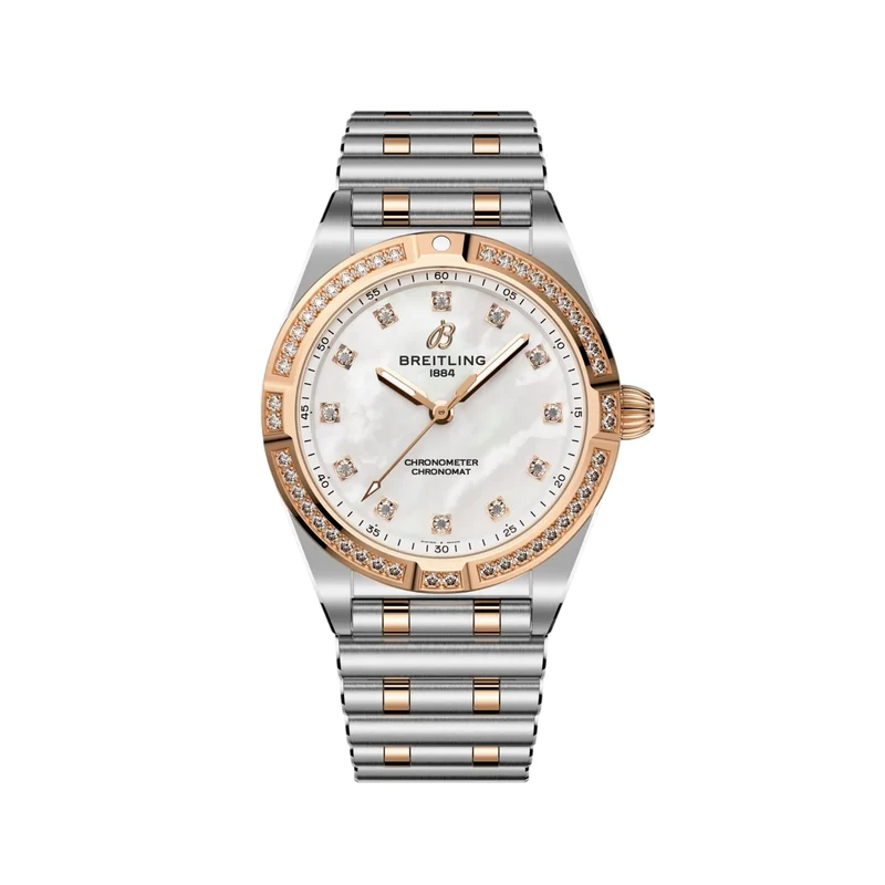 Chronomat Red Gold Two-Tone 28mm - White Mother-of-Pearl w/ Diamonds on Bracelet