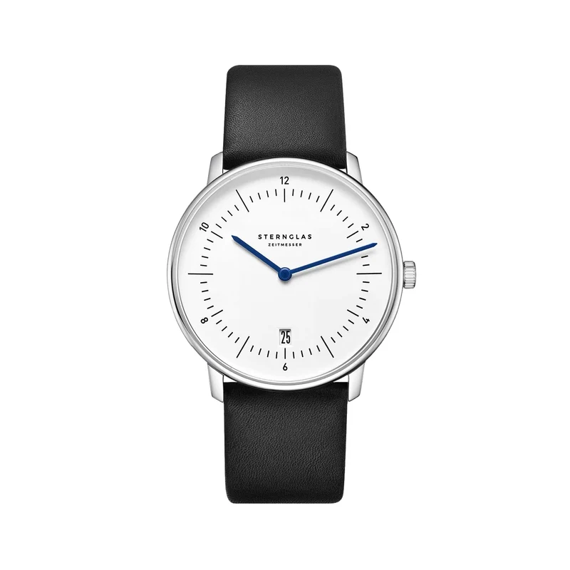 Naos Quartz 38mm - White on Black Leather Strap