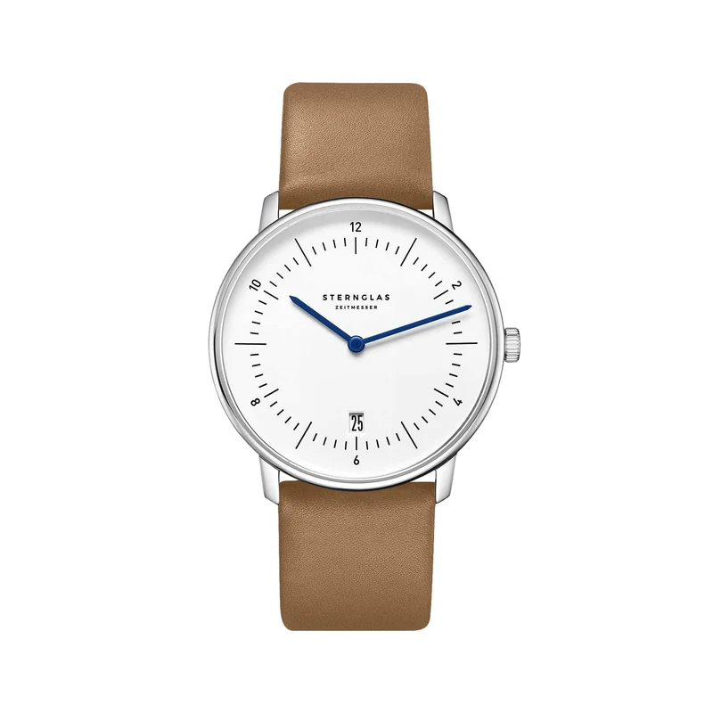 Naos Quartz 38mm - White on Light Brown Leather Strap