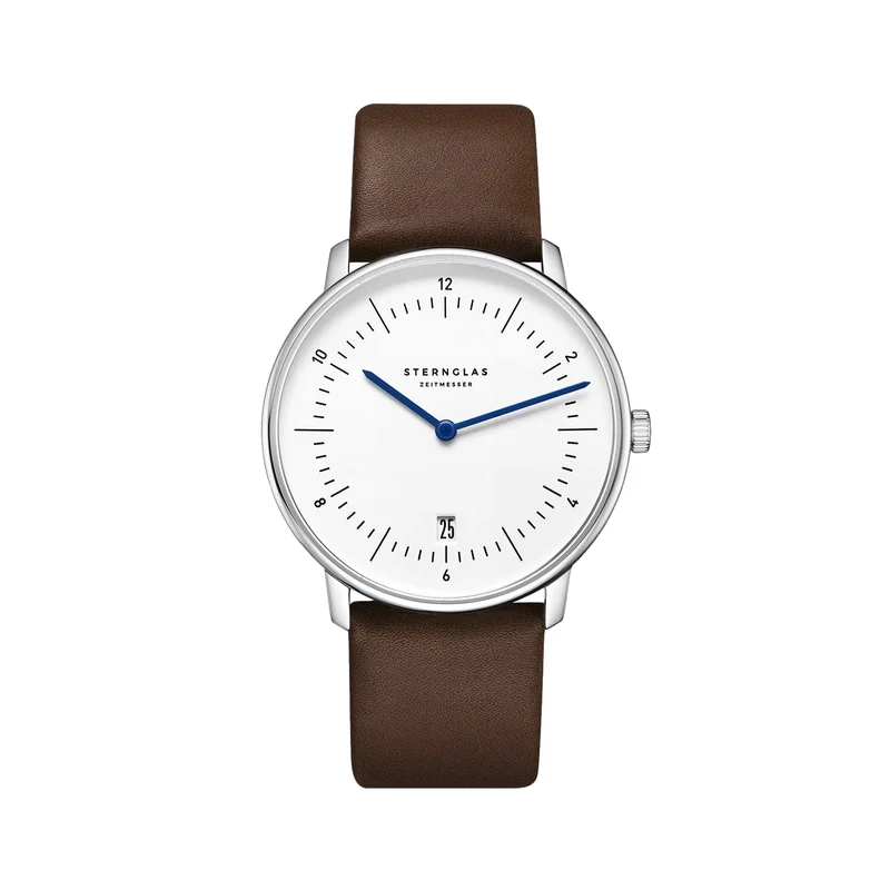 Naos Quartz 38mm - White on Dark Brown Leather Strap