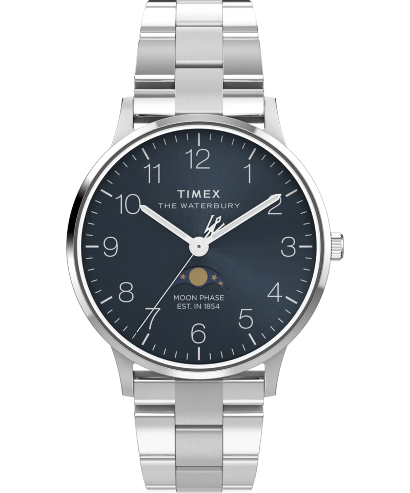 Waterbury Classic Moon Phase 40mm Stainless Steel Bracelet Watch