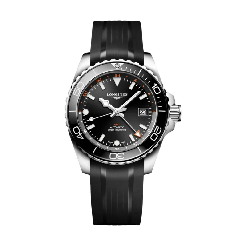 HydroConquest GMT - 41mm Black on Rubber Strap