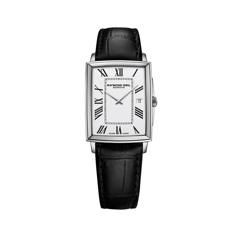 Toccata Square 37mm - White on Leather Strap