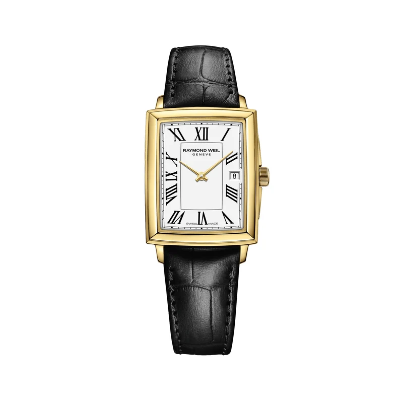 Toccata Square Yellow-Gold 28mm - White on Leather Strap