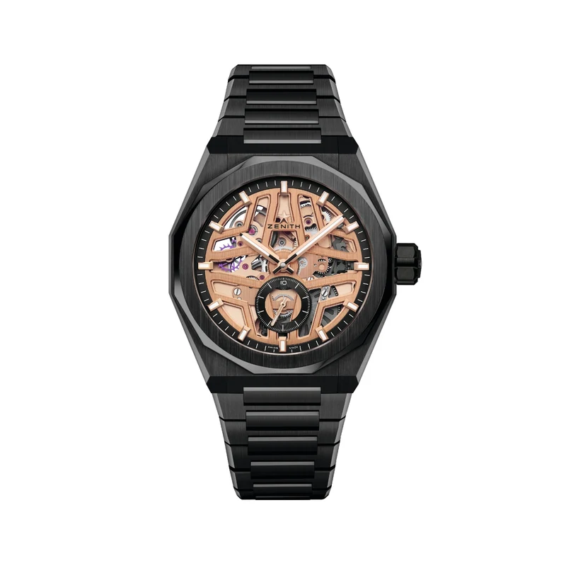 Defy Skyline Skeleton Ceramic 41mm - Gold-Toned on Bracelet w/ Extra Rubber Strap