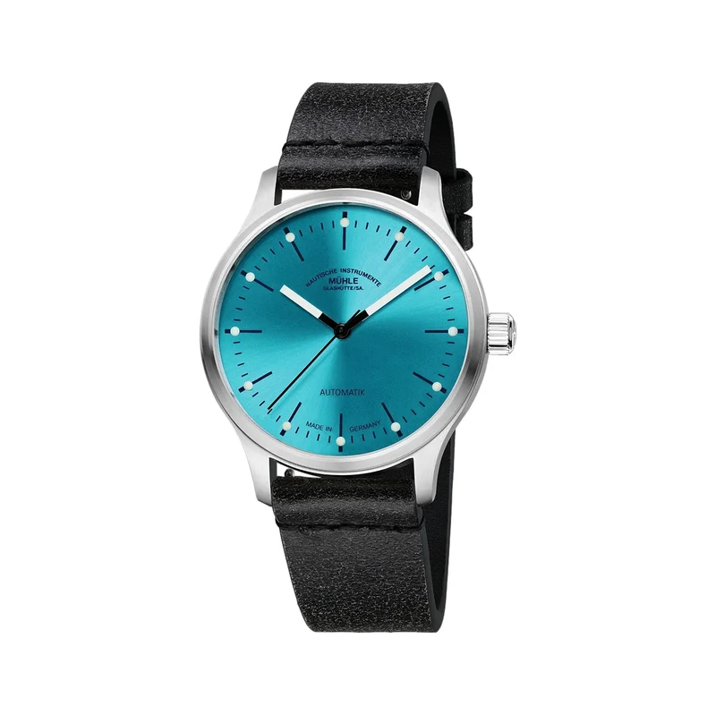 Panova 40mm - Turquoise on Distressed Black Leather Strap