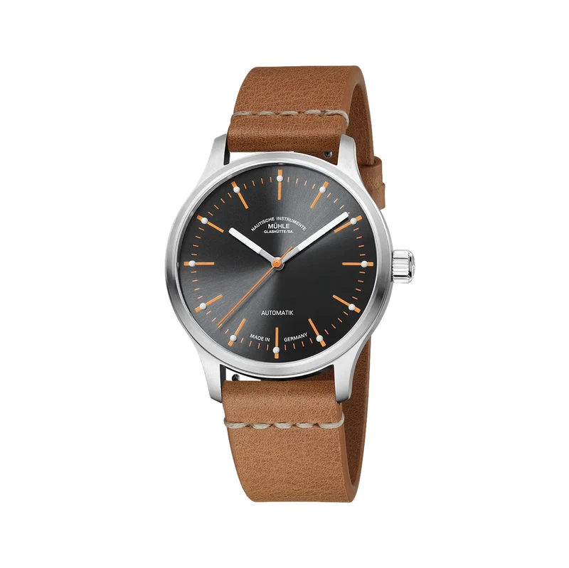Panova 40mm - Grey on Smooth Brown Leather Strap