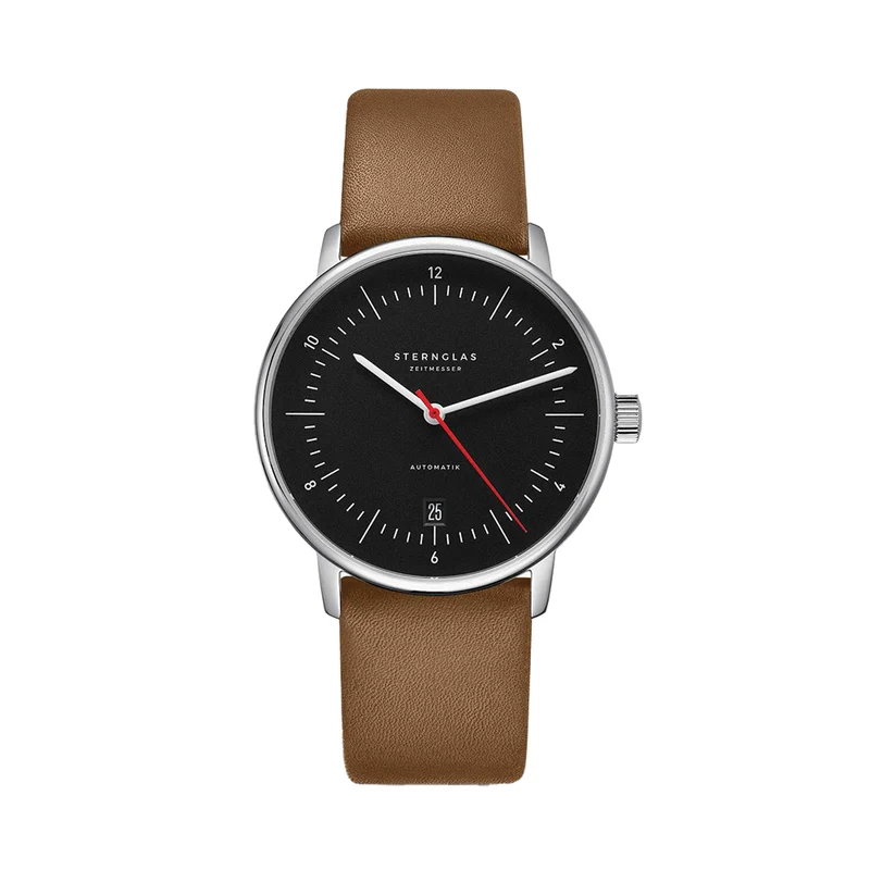 Naos Automatic 38mm - Black/Red on Brown Leather Strap