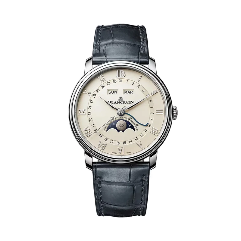 Villeret Moonphase 40mm - Opaline on Leather Strap