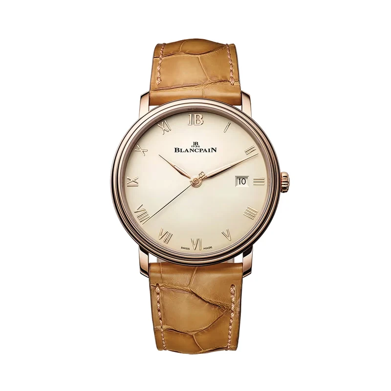 Villeret Red Gold 40mm - Opaline on Leather Strap