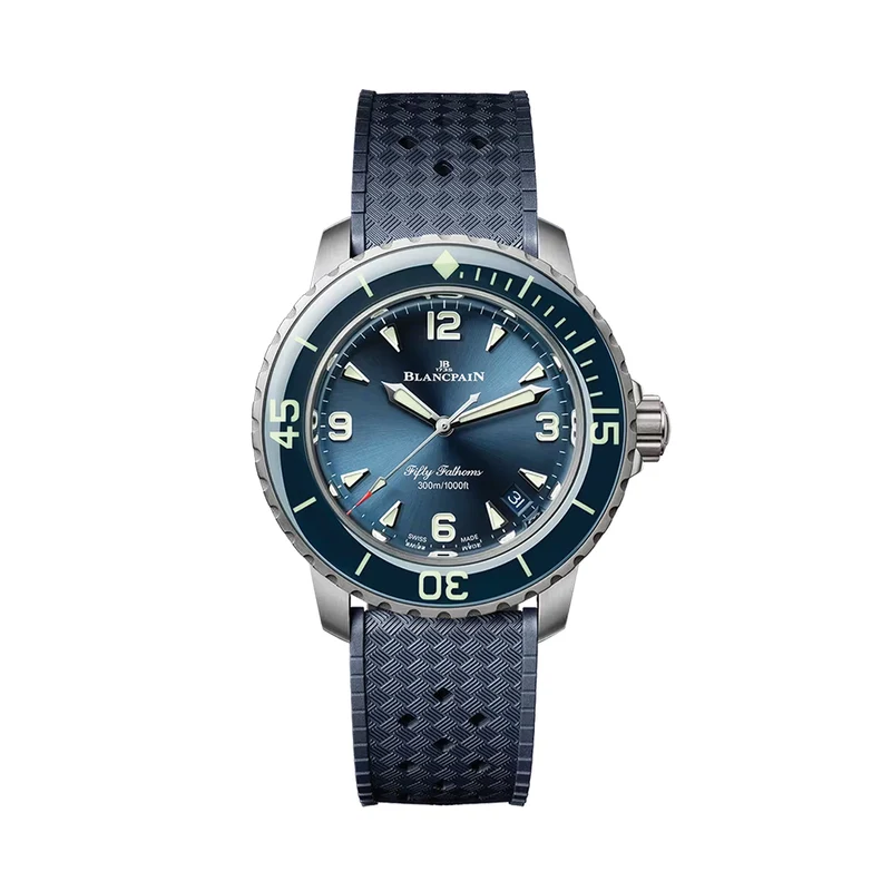 Fifty Fathoms Brushed Titanium 38.2mm - Blue on Rubber Strap