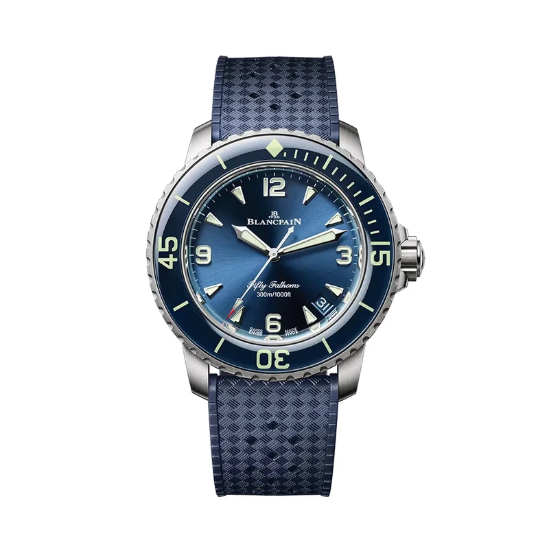 Fifty Fathoms Brushed Titanium 42.3mm - Blue on Rubber Strap