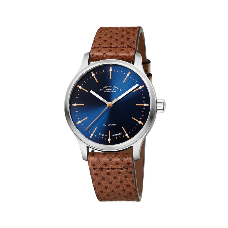 Panova 40mm - Blue on Perforated Brown Leather Strap