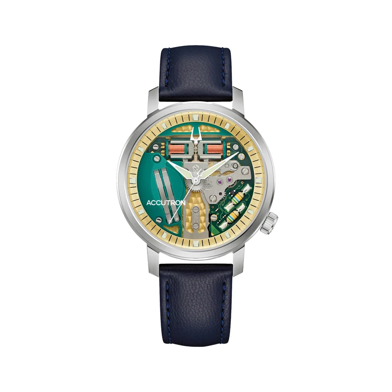 Tuning Fork Spaceview 314 Titanium 39mm - Green on Leather Strap