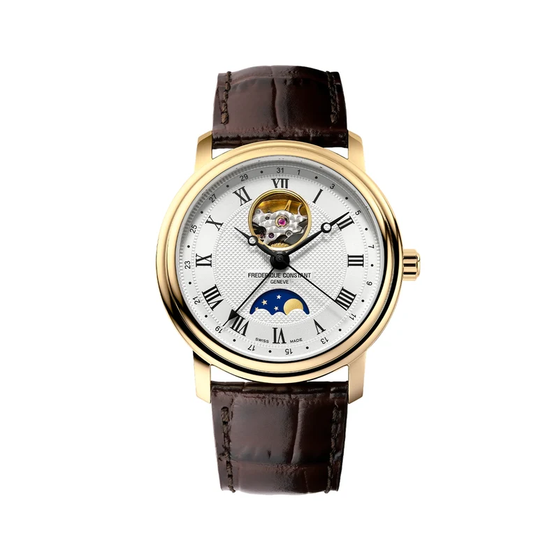Classics Heart Beat Moonphase Date Gold-Tone 40mm - Silver on Leather Strap