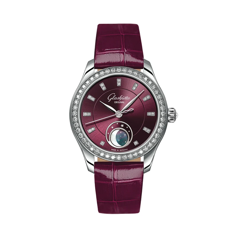 Serenade Luna "Purple Velvet" with Diamonds 32.5mm - Purple on Leather Strap