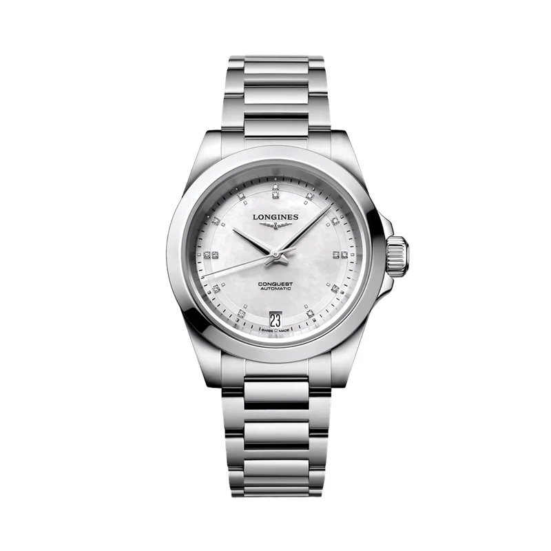 Conquest 34mm - White, Mother-of-Pearl w/ Diamonds on Bracelet