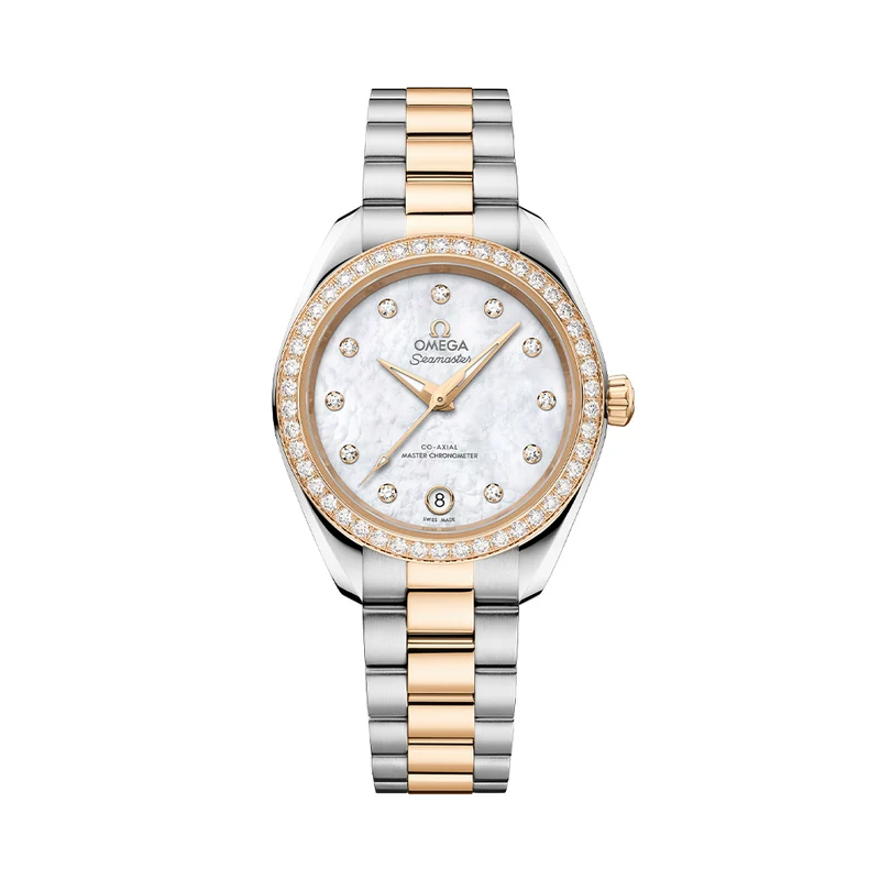 Seamaster Aqua Terra 150M Two-Tone 30mm - White, Mother-of-Pearl w/ Diamonds on Bracelet