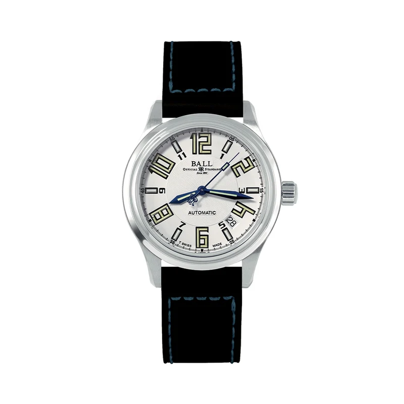 Trainmaster Arabic 38mm - White on Leather Strap