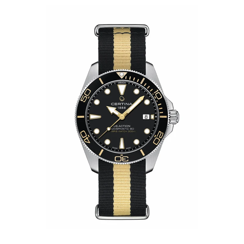 DS Action Diver "New DS Concept Extreme Shock Resistance" 40.5mm - Black on One-Piece Textile Strap