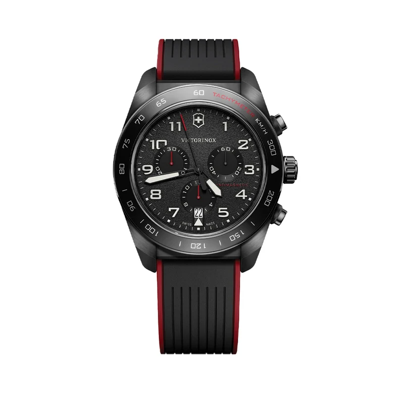 Swiss Army Chrono Quartz 42mm - Black on Black and Red Rubber Strap