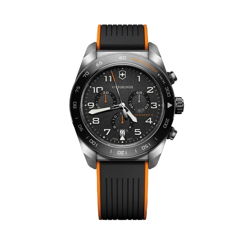 Swiss Army Chrono Quartz 42mm - Black on Black and Orange Rubber Strap