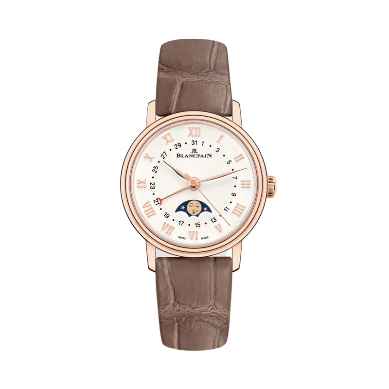 Villeret Calendar Moonphase Red Gold 29.2mm - Opaline Ivory on Leather Strap