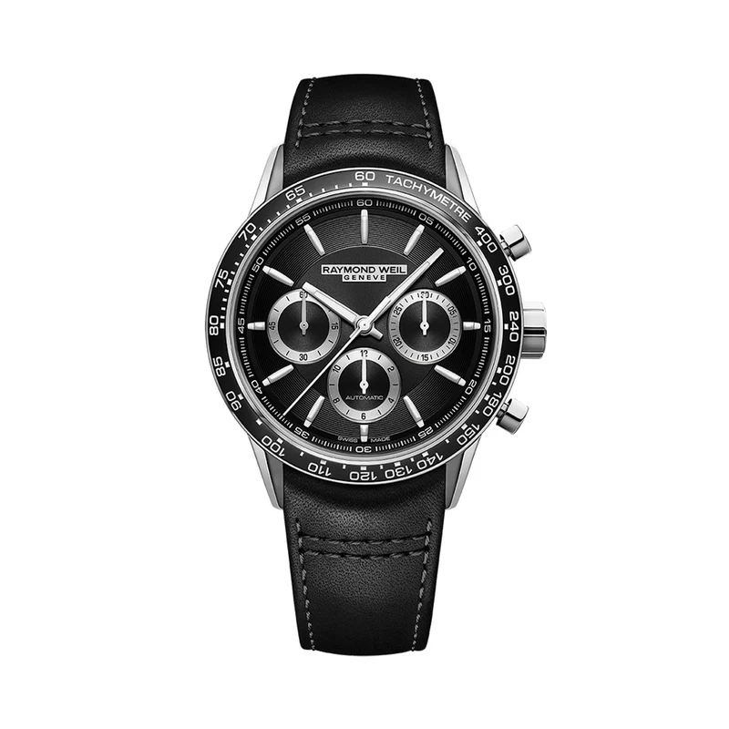 Freelancer Automatic Chronograph Ceramic Bezel 43.5mm - Black on Leather Strap