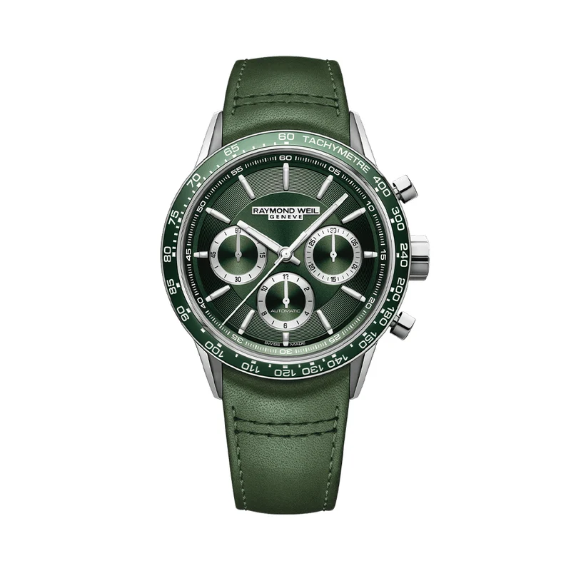 Freelancer Automatic Chronograph Ceramic Bezel 43.5mm - Green on Leather Strap