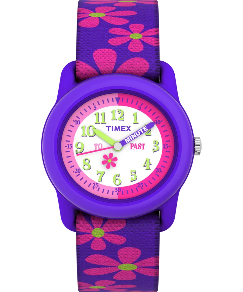 TIMEX TIME MACHINES® 29mm Purple Floral Elastic Fabric Kids Watch