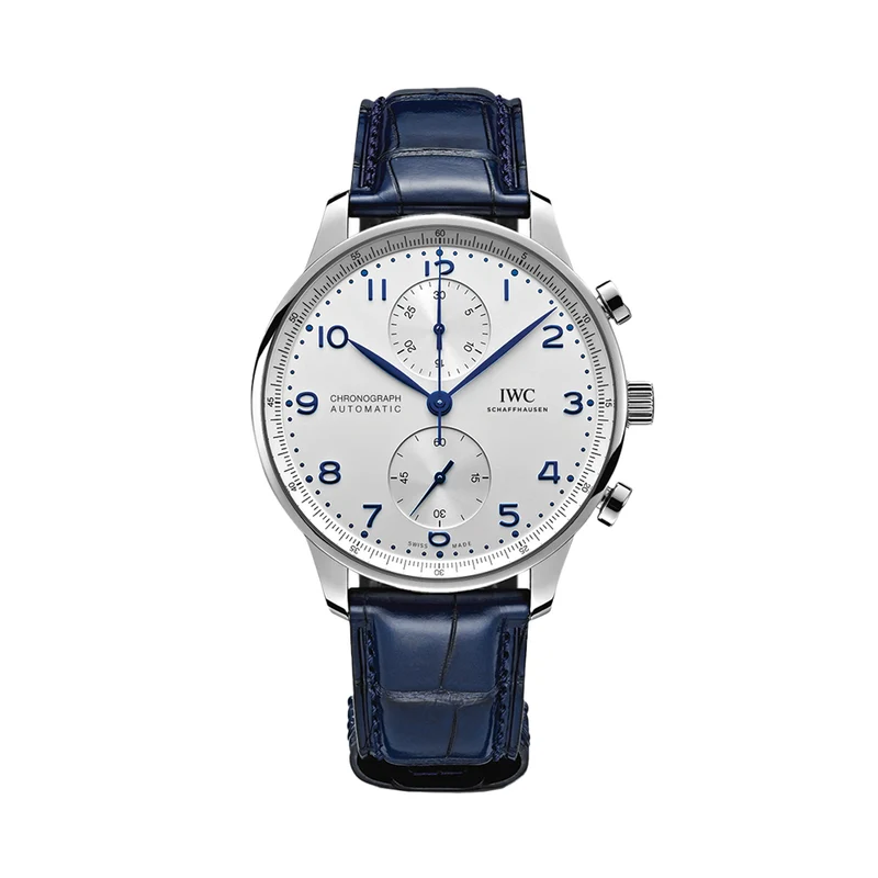 Portugieser Chronograph Blue Accents 41mm - Silver-Plated on Blue Leather Strap