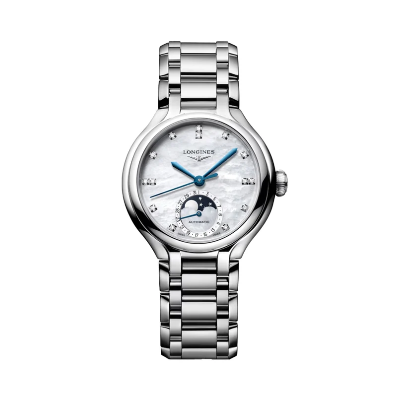 PrimaLuna Moonphase 34mm - White, Mother-of-Pearl w/ Diamonds on Bracelet