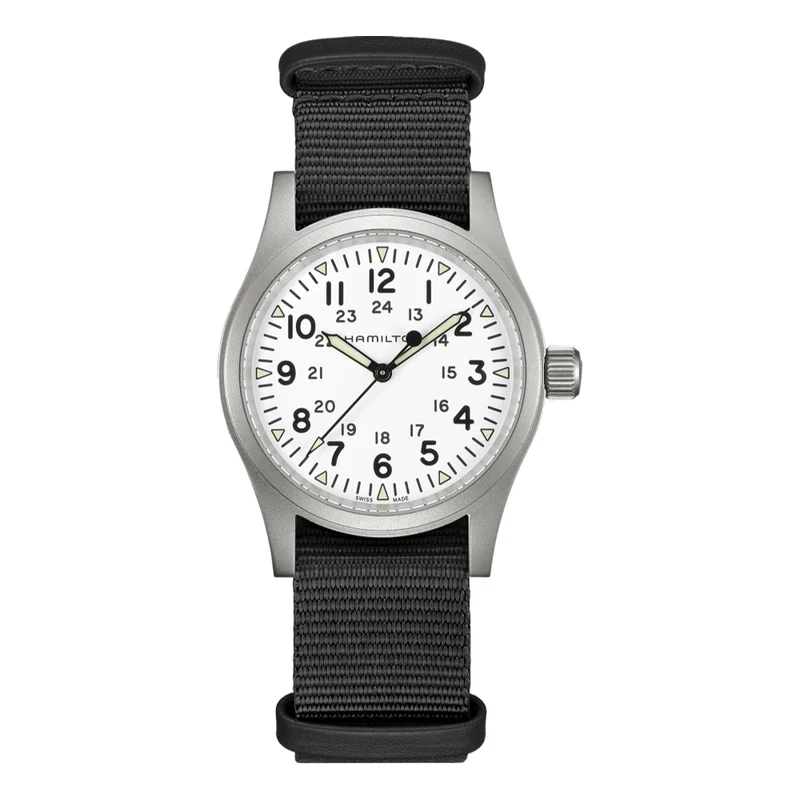 Khaki Field Mechanical 38mm - White on Textile Strap