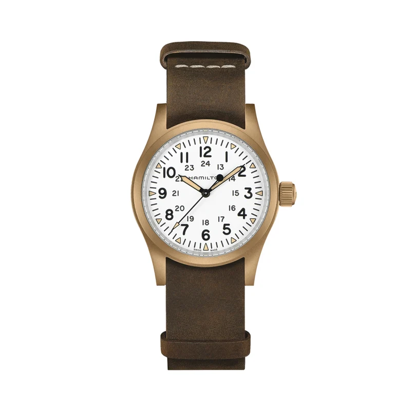Khaki Field Mechanical Bronze 38mm - White on Leather Strap